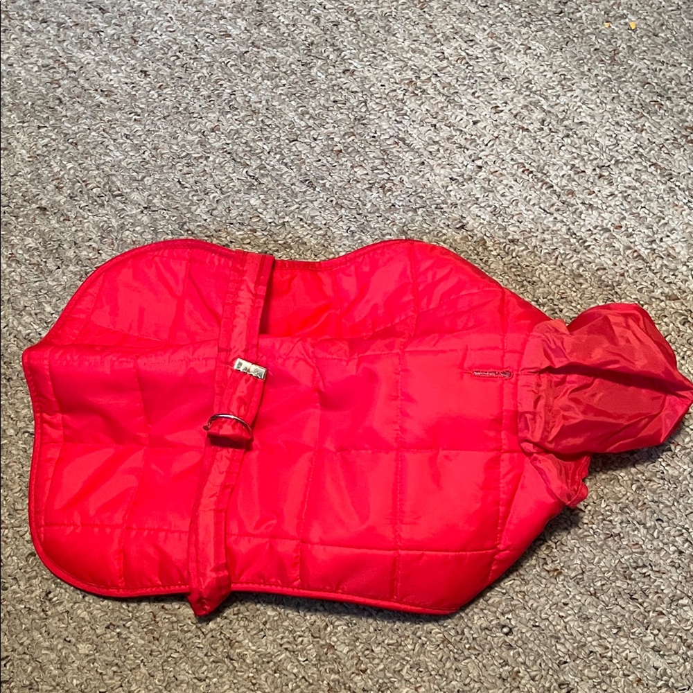 Red Quilted Dog Jacket Parka with attached hood Sz 16 - Picture 2 of 13